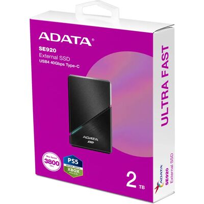 ADATA A-DATA SE920 2 Tt USB4 -ulkoinen SSD, kannettava, pelikäyttöön, musta ADATA A-DATA SE920 2 Tt USB4 -ulkoinen SSD, kannettava, pelikäyttöön, musta
