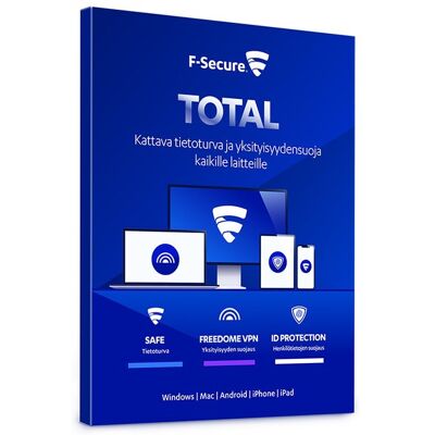 F-Secure TOTAL 12 kk / 5 laitetta -tietoturvaohjelmisto, ESD - sähköinen lisenssi F-Secure TOTAL 12 kk / 5 laitetta -tietoturvaohjelmisto, ESD - sähköinen lisenssi
