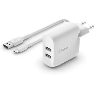BELKIN Dual USB-A Wall Charger w/1M PVC A-C 24W BELKIN Dual USB-A Wall Charger w/1M PVC A-C 24W