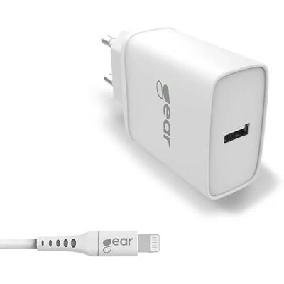 GEAR C89 Laturi - 220V, USB 2.4A, Lightning 1m GEAR C89 Laturi - 220V, USB 2.4A, Lightning 1m