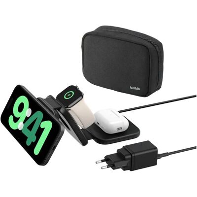 Belkin Boost Charge Pro 3 in 1, Taittuva, Langaton Lataus Padi, Qi2 Magnetic 15w -langaton laturi, Musta Belkin Boost Charge Pro 3 in 1, Taittuva, Langaton Lataus Padi, Qi2 Magnetic 15w -langaton laturi, Musta