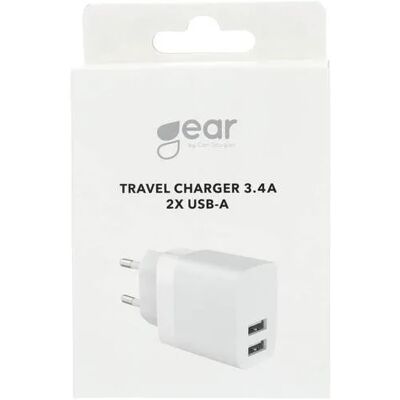 GEAR Laturi 220V 2xUSB-A 3.4A Valkoinen - Laturi GEAR Laturi 220V 2xUSB-A 3.4A Valkoinen - Laturi