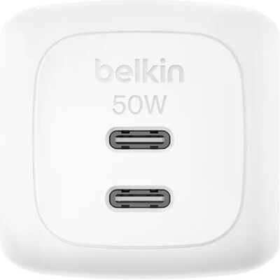 Belkin BoostCharge Pro Dual USB-C GaN 50W - Seinälaturi, Valkoinen Belkin BoostCharge Pro Dual USB-C GaN 50W - Seinälaturi, Valkoinen