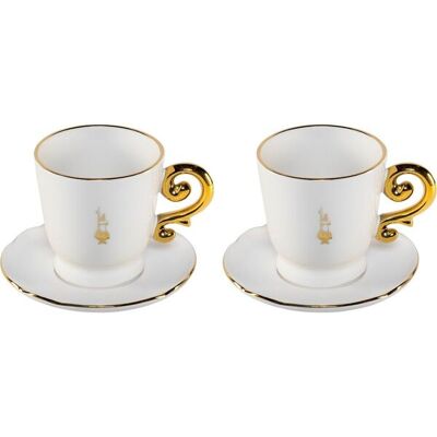 Bialetti Pure Gold -cappuccinokupit ja -aluset posliinia 330 millilitraa 2 kappaletta Bialetti Pure Gold -cappuccinokupit ja -aluset posliinia 330 millilitraa 2 kappaletta