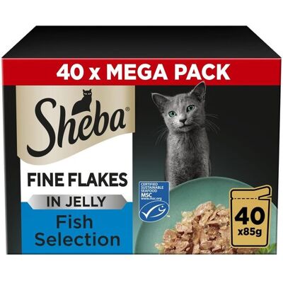 Sheba Fine Flakes Fish Selection in Jelly, Kissan märkäruoka, Adult, 40 x 85 g Sheba Fine Flakes Fish Selection in Jelly, Kissan märkäruoka, Adult, 40 x 85 g