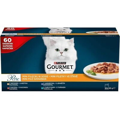 Purina Gourmet Perle Mini Fillets in Sauce Variety Pack, Kissan märkäruoka, Adult, 60 x 85 g Purina Gourmet Perle Mini Fillets in Sauce Variety Pack, Kissan märkäruoka, Adult, 60 x 85 g