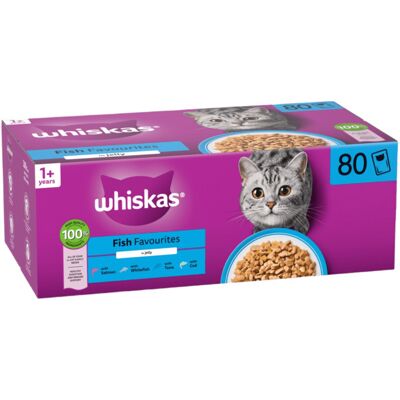 Whiskas Fish Favourites in Jelly, Kissan märkäruoka, Adult, 80 x 85 g Whiskas Fish Favourites in Jelly, Kissan märkäruoka, Adult, 80 x 85 g