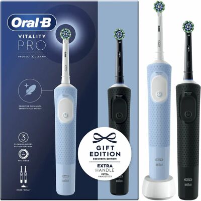 BRAUN Oral-B Vitality Pro Duo -sähköhammasharja, 2 kpl, musta/sininen/valkoinen BRAUN Oral-B Vitality Pro Duo -sähköhammasharja, 2 kpl, musta/sininen/valkoinen