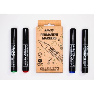 ARTLINE 170 ECO-GREEN, 2.0mm, 4 kpl, musta, sininen, punainen, vihreä - permanenttitussi ARTLINE 170 ECO-GREEN, 2.0mm, 4 kpl, musta, sininen, punainen, vihreä - permanenttitussi