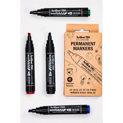 ARTLINE ECO-GREEN 190, 2.0-5.0mm, 4 kpl, musta, sininen, punainen ja vihreä - permanenttitussi ARTLINE ECO-GREEN 190, 2.0-5.0mm, 4 kpl, musta, sininen, punainen ja vihreä - permanenttitussi