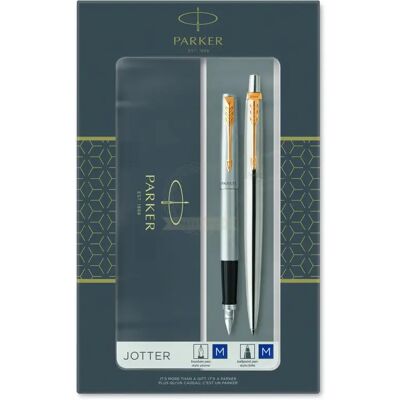 Parker Jotter ruostumaton teräs, kuulakärkikynä- ja täytekynäsarja, 2 kpl Parker Jotter ruostumaton teräs, kuulakärkikynä- ja täytekynäsarja, 2 kpl