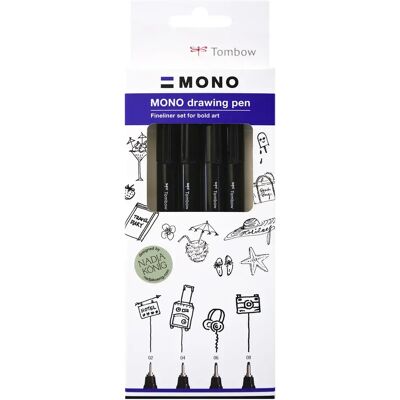 TOMBOW MONO, 0.2-0.8mm - tussikynä, 4 kpl, musta TOMBOW MONO, 0.2-0.8mm - tussikynä, 4 kpl, musta