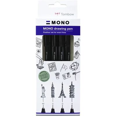 TOMBOW MONO Drawing Pen Fine, 0.2/0.25/0.35/0.45mm - tussikynä, 4 kpl, musta TOMBOW MONO Drawing Pen Fine, 0.2/0.25/0.35/0.45mm - tussikynä, 4 kpl, musta