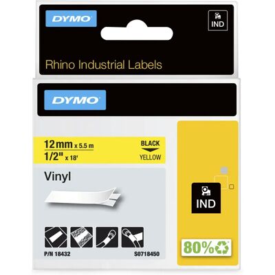 DYMO Rhino Professional, pysyvä merkkausteippi, vinyylitarra, 12mm DYMO Rhino Professional, pysyvä merkkausteippi, vinyylitarra, 12mm