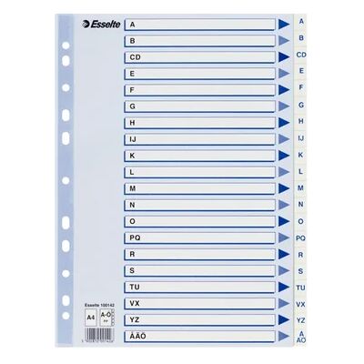 ESSELTE Rekisteri Esselte A-Ö A4 muovi valk 100142 Vastaa: N/A ESSELTE Rekisteri Esselte A-Ö A4 muovi valk 100142 Vastaa: N/A