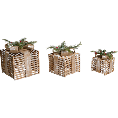 Beliani Joulukoristesetti 3 kpl LED-valo ROINE Joululahja 15/20/25 cm Ruskea Beliani Joulukoristesetti 3 kpl LED-valo ROINE Joululahja 15/20/25 cm Ruskea