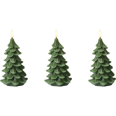 Beliani LED-kynttiläsetti 3 kpl VELOURA Joulukuusi 16 cm Vihreä Beliani LED-kynttiläsetti 3 kpl VELOURA Joulukuusi 16 cm Vihreä