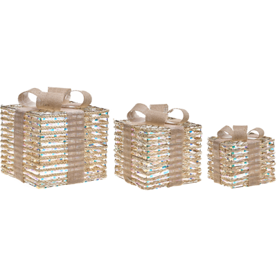 Beliani Joulukoristesetti 3 kpl LED-valo MOSSO Joululahja 20/25/30 cm Beige Beliani Joulukoristesetti 3 kpl LED-valo MOSSO Joululahja 20/25/30 cm Beige