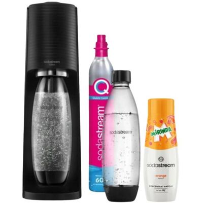 Sodastream Terra Black Saturator + CO2-patruuna 2 sytytyspulloa 1L Mirinda-siirappi musta Sodastream Terra Black Saturator + CO2-patruuna 2 sytytyspulloa 1L Mirinda-siirappi musta