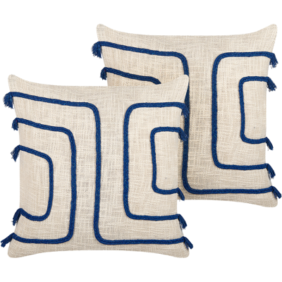 Beliani Koristetyynysetti 2 kpl PLEIONE puuvilla 45 x 45 cm Laivastonsininen Geometrinen kuvio Beliani Koristetyynysetti 2 kpl PLEIONE puuvilla 45 x 45 cm Laivastonsininen Geometrinen kuvio