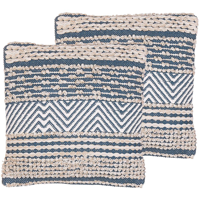 Beliani Koristetyynysetti 2 kpl DEWBERRY puuvilla 45 x 45 cm Sininen Geometrinen kuvio Beliani Koristetyynysetti 2 kpl DEWBERRY puuvilla 45 x 45 cm Sininen Geometrinen kuvio