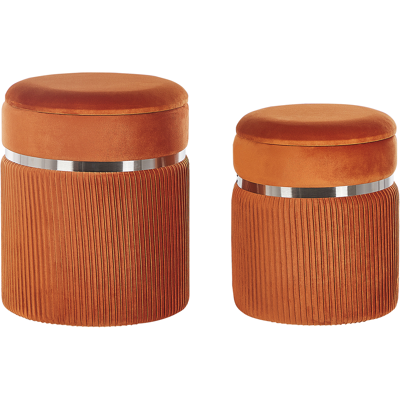 Beliani Säilytysrahisetti 2 kpl CAMDENTON sametti Oranssi 36/31 cm 36/31 cm 44/38 cm Beliani Säilytysrahisetti 2 kpl CAMDENTON sametti Oranssi 36/31 cm 36/31 cm 44/38 cm