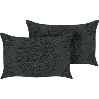 Beliani Koristetyynysetti 2 kpl VELOOR puuvilla 30 x 50 cm Tummanharmaa Itämainen kuvio Beliani Koristetyynysetti 2 kpl VELOOR puuvilla 30 x 50 cm Tummanharmaa Itämainen kuvio
