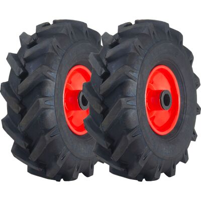 Parnells 3,00 x 4 -kokoinen, avoimella keskiosalla varustettu, nastoitettu Rotovator-renkaat, 20 mm:n rullalaakeri-vanteet (2 kpl:n sarja) Parnells 3,00 x 4 -kokoinen, avoimella keskiosalla varustettu, nastoitettu Rotovator-renkaat, 20 mm:n rullalaakeri-vanteet (2 kpl:n sarja)