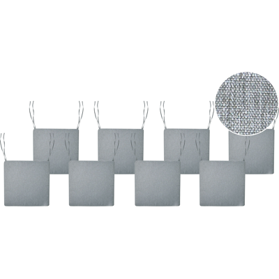 Beliani Puutarhatuolien istuintyynysetti 8 kpl SASSARI PREMIUM 46 x 46 cm Meleerattu harmaa Beliani Puutarhatuolien istuintyynysetti 8 kpl SASSARI PREMIUM 46 x 46 cm Meleerattu harmaa
