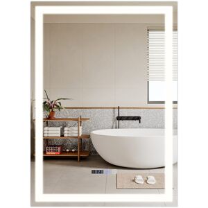 NETTLIFE valaistu kylpyhuoneen peili - 50x70 cm LED, seinäkiinnitys, IP44, kosketuskytkin, kello, huurtumisenesto, säädettävä NETTLIFE valaistu kylpyhuoneen peili - 50x70 cm LED, seinäkiinnitys, IP44, kosketuskytkin, kello, huurtumisenesto, säädettävä