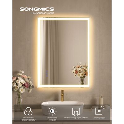 Songmics peili, 70.7 × 50.7 cm, säädettävä, LED-valaistuksella, pilvenvalkoinen, LWM212WC02 Songmics peili, 70.7 × 50.7 cm, säädettävä, LED-valaistuksella, pilvenvalkoinen, LWM212WC02