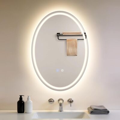 NETTLIFE Soikea LED-kylpyhuoneen peili 50x70cm, Kosketusohjaus, Huurtumaton, Himmennettävä 3000-6500K, IP44 Valaistu peili NETTLIFE Soikea LED-kylpyhuoneen peili 50x70cm, Kosketusohjaus, Huurtumaton, Himmennettävä 3000-6500K, IP44 Valaistu peili