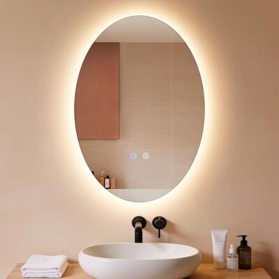 NETTLIFE Soikea LED-kylpyhuoneen peili 50x70cm, Kosketusohjaus, Huurtumaton, Himmennettävä 3000-6500K, IP44 Seinäpeili NETTLIFE Soikea LED-kylpyhuoneen peili 50x70cm, Kosketusohjaus, Huurtumaton, Himmennettävä 3000-6500K, IP44 Seinäpeili