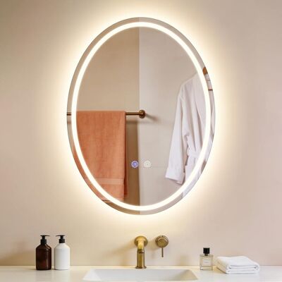NETTLIFE Soikea LED-kylpyhuoneen peili 60x80cm, Kosketusohjaus, Huurtumaton, Himmennettävä 3000-6500K, IP44 Valaistu peili NETTLIFE Soikea LED-kylpyhuoneen peili 60x80cm, Kosketusohjaus, Huurtumaton, Himmennettävä 3000-6500K, IP44 Valaistu peili
