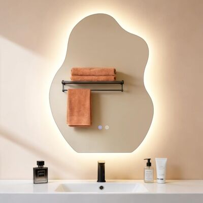 NETTLIFE Epäsymmetrinen LED-kylpyhuoneen peili 60x80cm, Kosketusohjaus, Huurtumaton, Himmennettävä 3000-6500K, IP44 NETTLIFE Epäsymmetrinen LED-kylpyhuoneen peili 60x80cm, Kosketusohjaus, Huurtumaton, Himmennettävä 3000-6500K, IP44