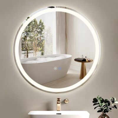 ZMH 60 cm kylpyhuoneen peili huurtumisenestolla, IP44, pyöreä, valkoinen, himmennettävä ZMH 60 cm kylpyhuoneen peili huurtumisenestolla, IP44, pyöreä, valkoinen, himmennettävä