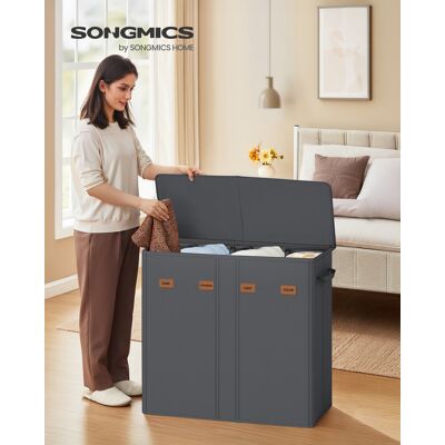 Songmics pyykinlajittelukori, 4 lokeroa, 210 L, kannellinen, tummanharmaa, RLH014G01 Songmics pyykinlajittelukori, 4 lokeroa, 210 L, kannellinen, tummanharmaa, RLH014G01