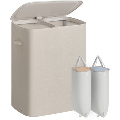 Songmics pyykkikori, 2 lokeroa, 160 L, 56 × 40.5 × 70 cm, kokoontaitettava, kannellinen, beige, LCB822L101 Songmics pyykkikori, 2 lokeroa, 160 L, 56 × 40.5 × 70 cm, kokoontaitettava, kannellinen, beige, LCB822L101