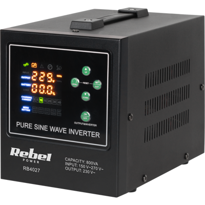 Sinus-hätävirtalähde lataustoiminnolla uunille 12V 230V 800VA/500W Rebel Sinus-hätävirtalähde lataustoiminnolla uunille 12V 230V 800VA/500W Rebel