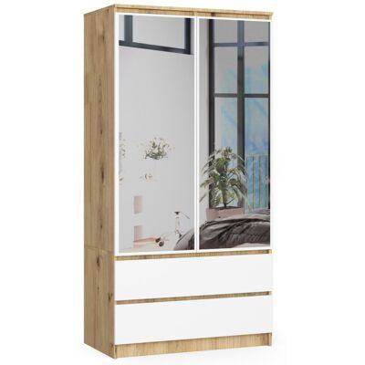 Akord Vaatekaappi 2-ovinen 2-laatikollinen 2-peilinen Artisan-tammi/Valkoinen 90x51x180 Akord Vaatekaappi 2-ovinen 2-laatikollinen 2-peilinen Artisan-tammi/Valkoinen 90x51x180