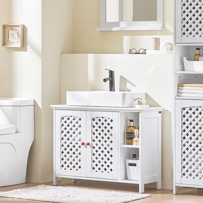 SoBuy Pesuallaskaappi 2-ovea säädettävillä hyllyillä valkoinen 80x31, 5x60, 5cm mdf BZR210-W SoBuy Pesuallaskaappi 2-ovea säädettävillä hyllyillä valkoinen 80x31, 5x60, 5cm mdf BZR210-W