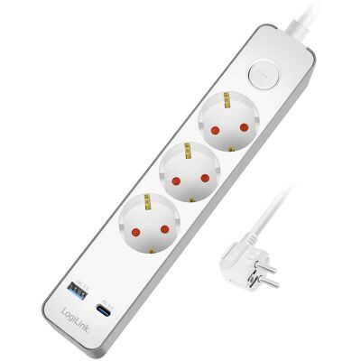 Logilink Jatkojohto 3-osainen + USB-A/USB-C PD 20W, 1.4m, valkoinen Logilink Jatkojohto 3-osainen + USB-A/USB-C PD 20W, 1.4m, valkoinen