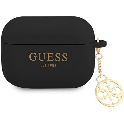 Guess Charm-silikonikotelo AirPods Pro 4G -kuulokkeille riipuksella Guess Charm-silikonikotelo AirPods Pro 4G -kuulokkeille riipuksella