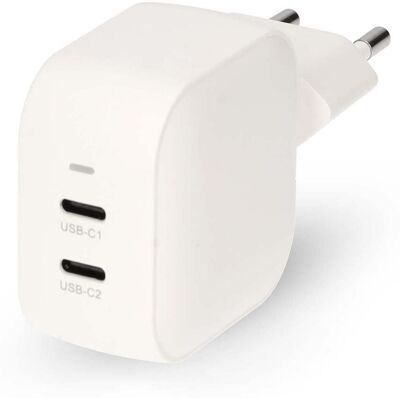 Nedis 35W GaN seinälaturi kahdella USB-C-portilla PD3.0 pikalatauksella Nedis 35W GaN seinälaturi kahdella USB-C-portilla PD3.0 pikalatauksella