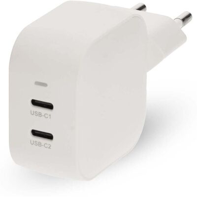 Nedis 45W GaN seinälaturi kahdella USB-C-portilla PD3.0 pikalatauksella Nedis 45W GaN seinälaturi kahdella USB-C-portilla PD3.0 pikalatauksella
