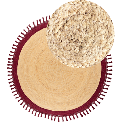 Beliani - Pyöreä jute- ja puuvillamatto - 200cm - Boho-tyyli Beliani - Pyöreä jute- ja puuvillamatto - 200cm - Boho-tyyli