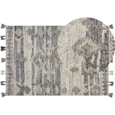 Beliani harmaa villasta valmistettu kilim-matto - Geometrinen patchwork-kuvio Beliani harmaa villasta valmistettu kilim-matto - Geometrinen patchwork-kuvio