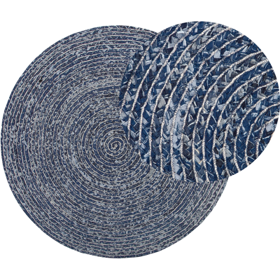 Beliani Tumma sininen pyöreä puuvillamatto - 140cm - Boho rustiikkinen spiraali Beliani Tumma sininen pyöreä puuvillamatto - 140cm - Boho rustiikkinen spiraali