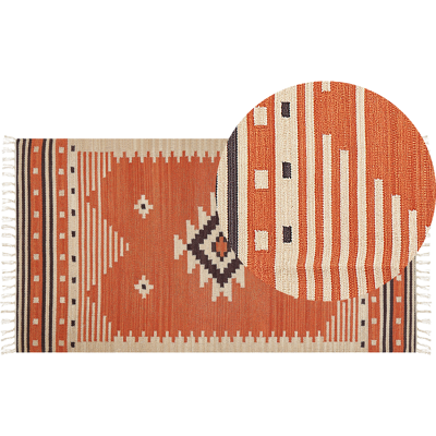 Beliani Matto GAVAR Oranssi 80 x 150 cm puuvilla Kelim-matto Beliani Matto GAVAR Oranssi 80 x 150 cm puuvilla Kelim-matto