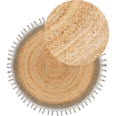 Beliani Pyöreä juttamatto 140 cm Beige ja Harmaa - Matto Beliani Pyöreä juttamatto 140 cm Beige ja Harmaa - Matto